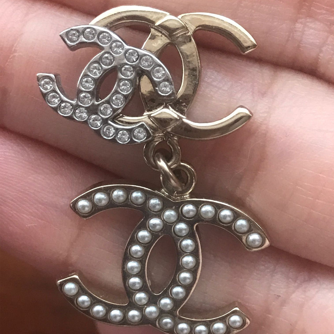 Chanel B21 Triple CC Logo Dangle Earrings Pierced