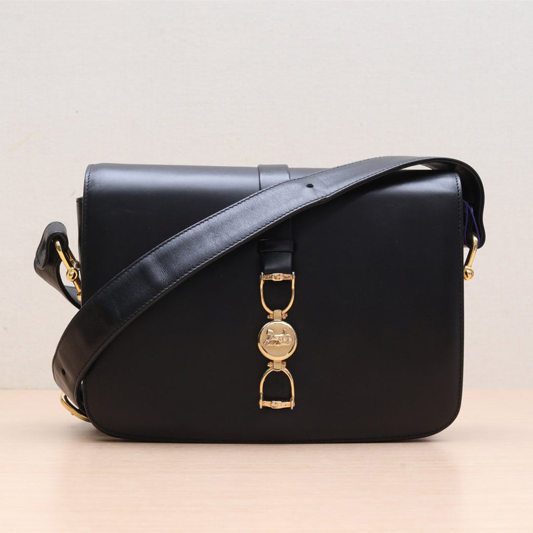 Celine Vintage Classic Caleche In Black Leather Box Bag