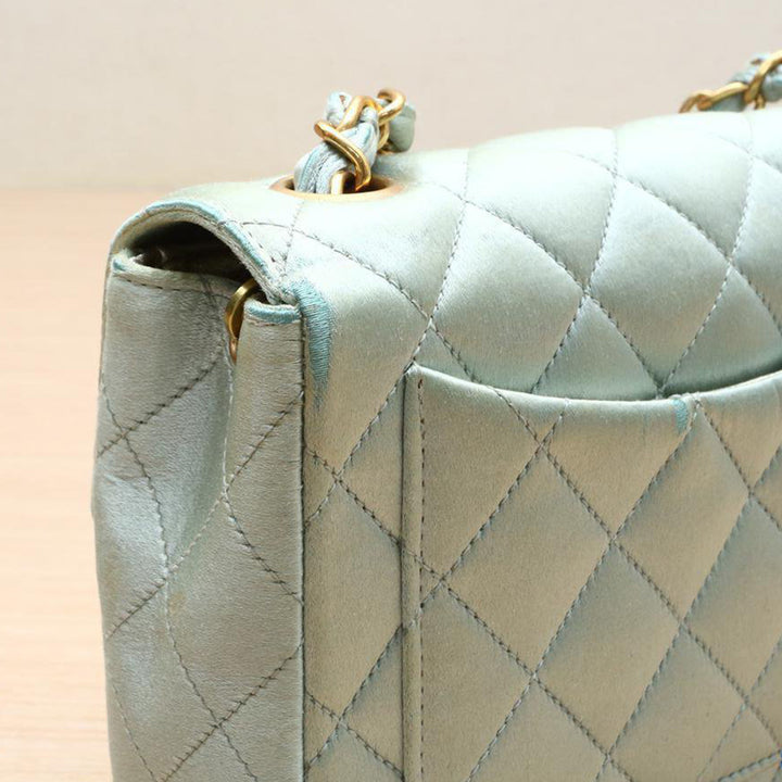 Chanel Vintage Mint Green Satin Gold Hardware Square Chain Bag