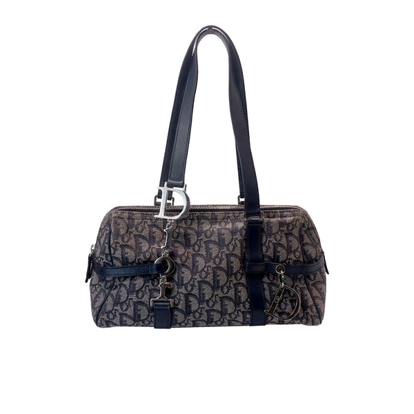 Christian Dior Vintage Diorissimo Logo Oblique Charms Boston Canvas Bag