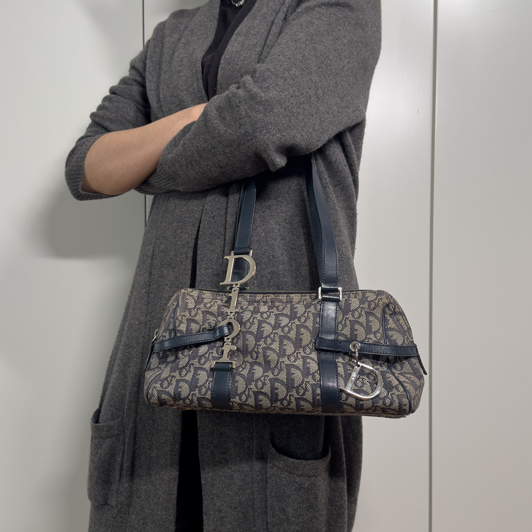 Christian Dior Vintage Diorissimo Logo Oblique Charms Boston Canvas Bag