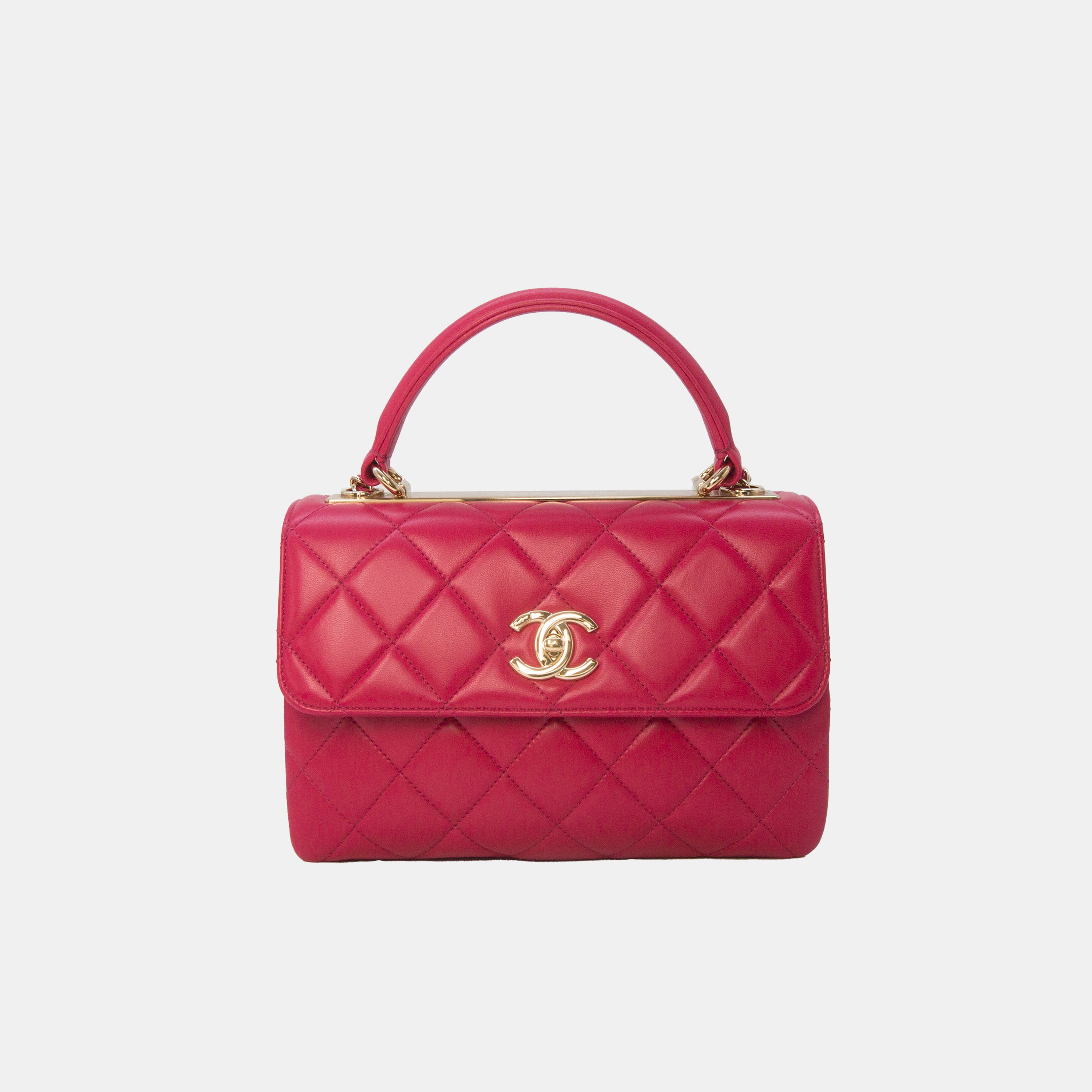 CHANEL Old Medium Quilted Boy Red Lambskin Brushed Gold Hardware