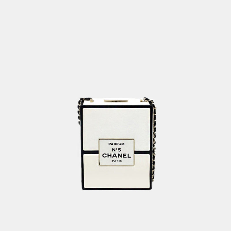 Chanel *Rare* No.5 Perfume Box Evening White Black Clutch Lambskin