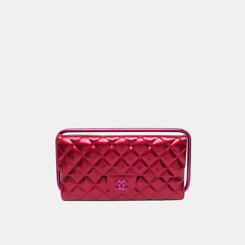 Chanel Blush Quilted Lambskin Double Zip Clutch with Chain Gold Hardware, 2018 (Very Good), Pink Womens Handbag