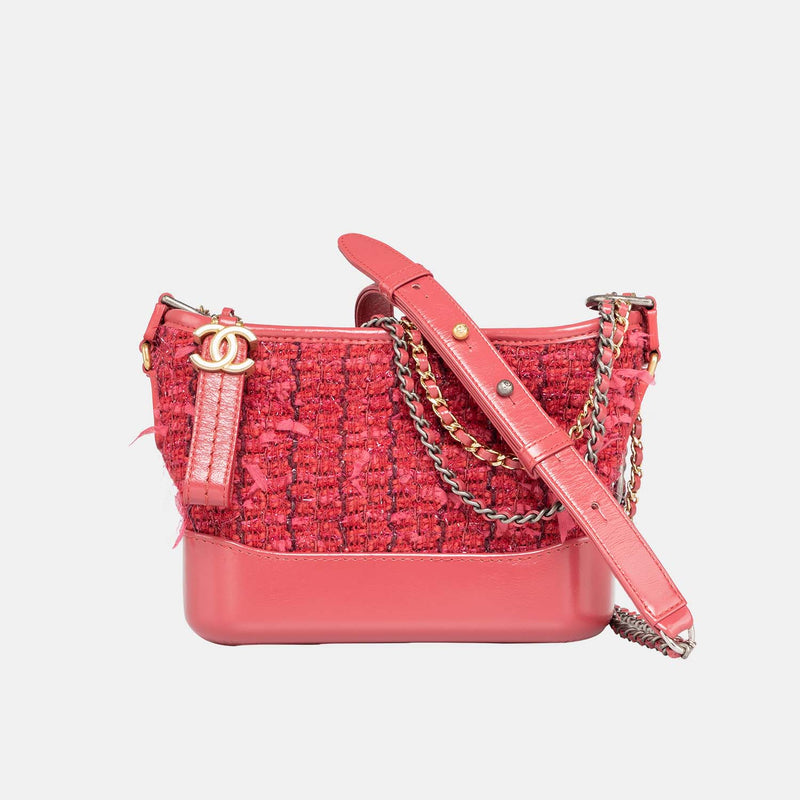 CHANEL GABRIELLE HOBO BAG PINK Tweed with Gold-Tone Hardware For