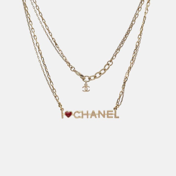 Chanel 'Amour Quilted Charm' I Love / Heart Chanel Gold-Tone Pendant Necklace