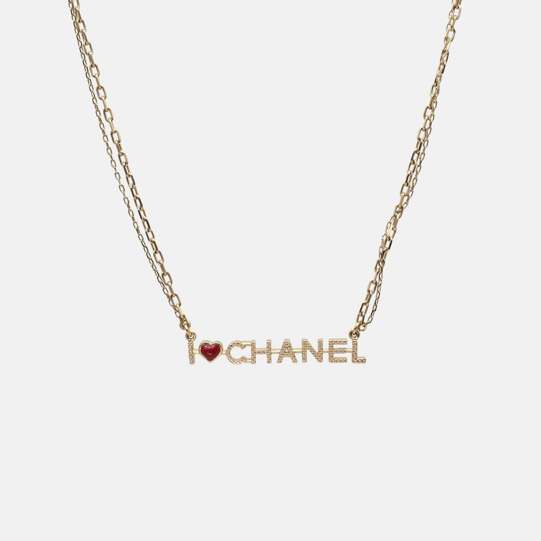 Chanel 'Amour Quilted Charm' I Love / Heart Chanel Gold-Tone Pendant Necklace