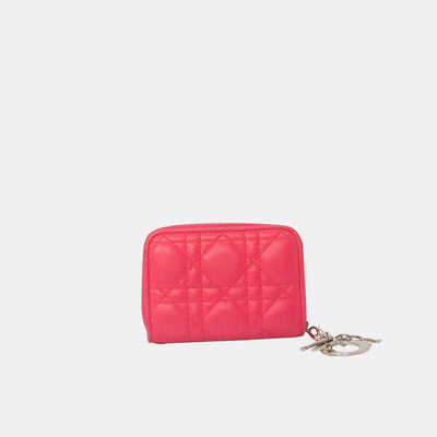 Dior Fuchsia Cannage Leather Compact Zip Around Wallet