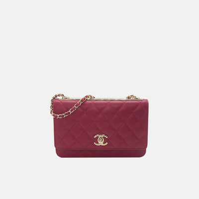 Chanel Camellia Red / Dark Pink Trendy CC Wallet On Chain Calfskin Leather Crossbody Bag