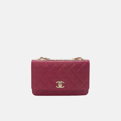 Chanel Camellia Red / Dark Pink Trendy CC Wallet On Chain Calfskin Leather Crossbody Bag