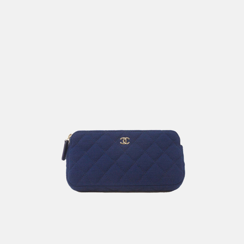 Chanel Navy Blue Fabric Double Zips Wallet On Chain Crossbody Bag Wallet WOC