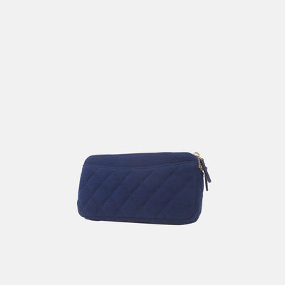 Chanel Navy Blue Fabric Double Zips Wallet On Chain Crossbody Bag Wallet WOC