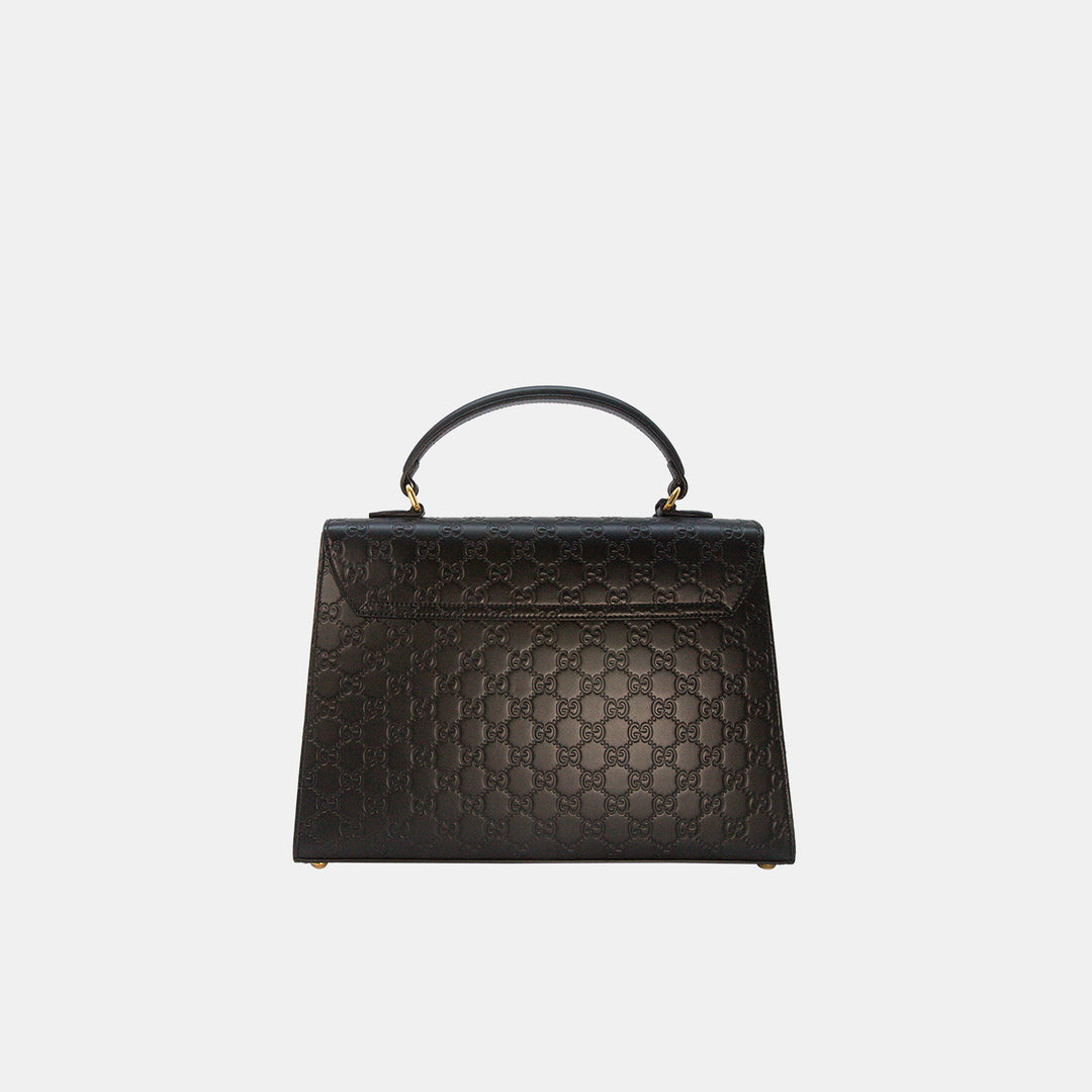 Gucci Black Guccissima Padlock Top Handle Large Leather Shoulder Bag