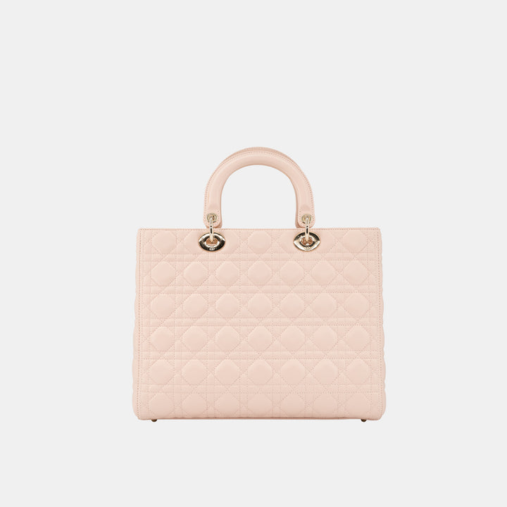 Dior Lady Dior Large Leather Bag In Pink Gold Hardware