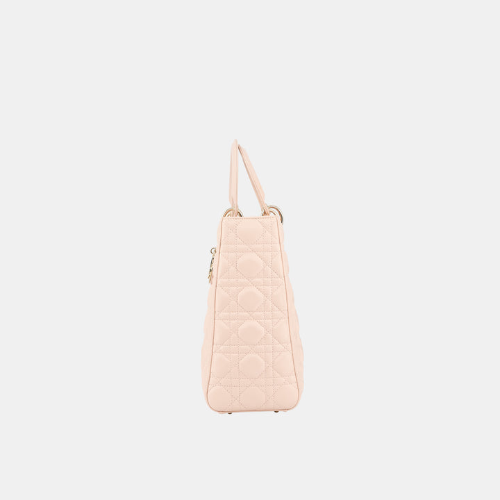 Dior Lady Dior Large Leather Bag In Pink Gold Hardware