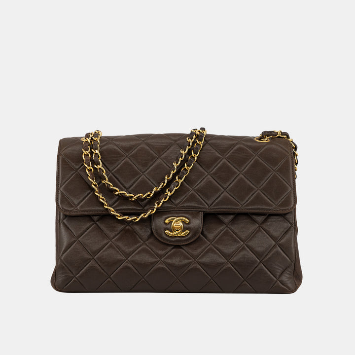Chanel *Rare* Vintage Double Faces W Sided Chain Shoulder Bag Brown Flap Quilted Gold Hardware