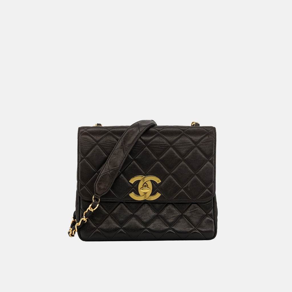 CHANEL Vintage Black Leather Quilted CC Backpack from Japan