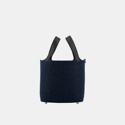 Hermès Picotin Lock PM Tote Bag Felt Swift leather Black Blue