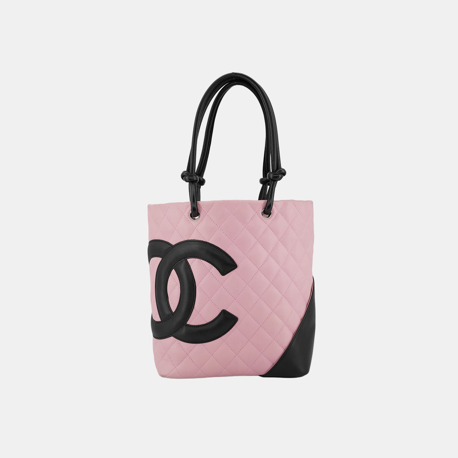 Chanel Cambon Line Medium Tote Bag Shoulder Soft Calf Enamel Black Pink  A25167 Auction