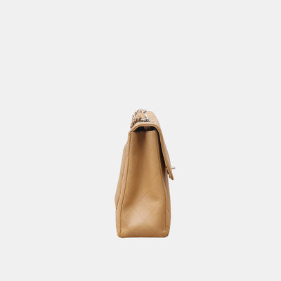 Vintage Chanel Beige Chain Jumbo Classic Quilted Flap Bag