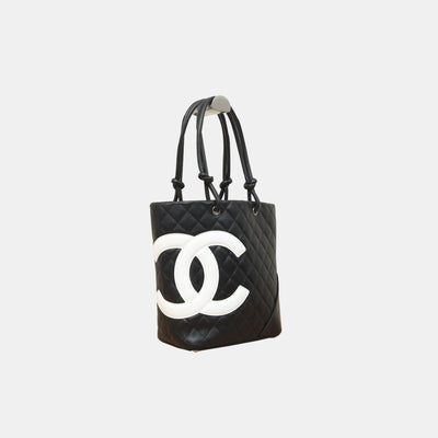 Chanel Black/White Quilted Leather Small Cambon Tote