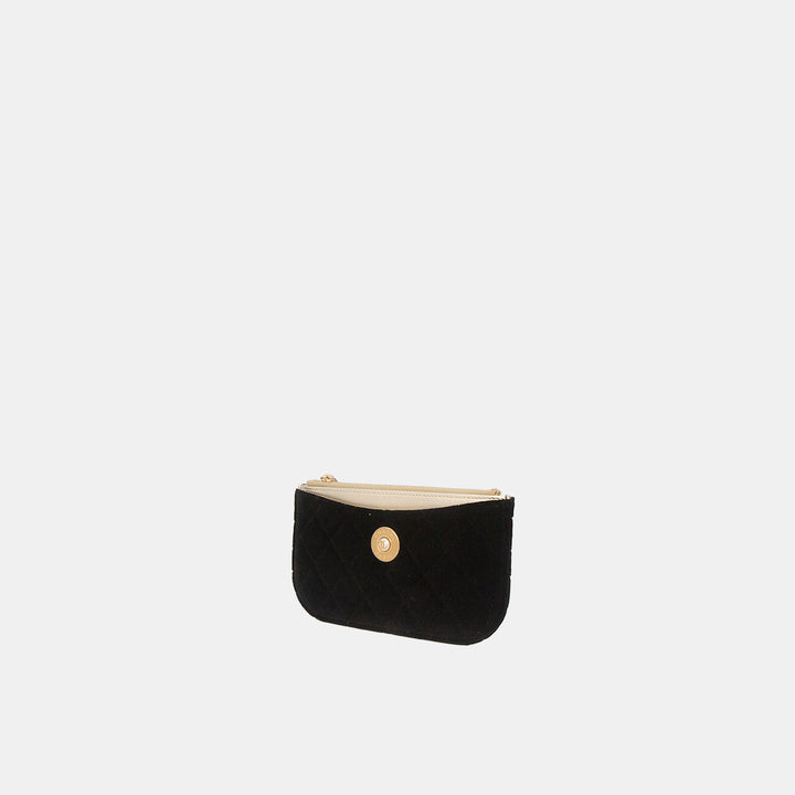 Chanel Black Quilted Velvet Clutch Gold Detail 2017
