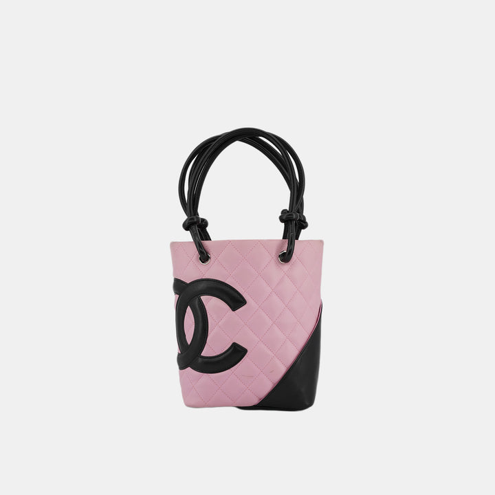 Vintage Chanel Cambon Ligne Tote Bag In Pink And Black CC Logo Small Size