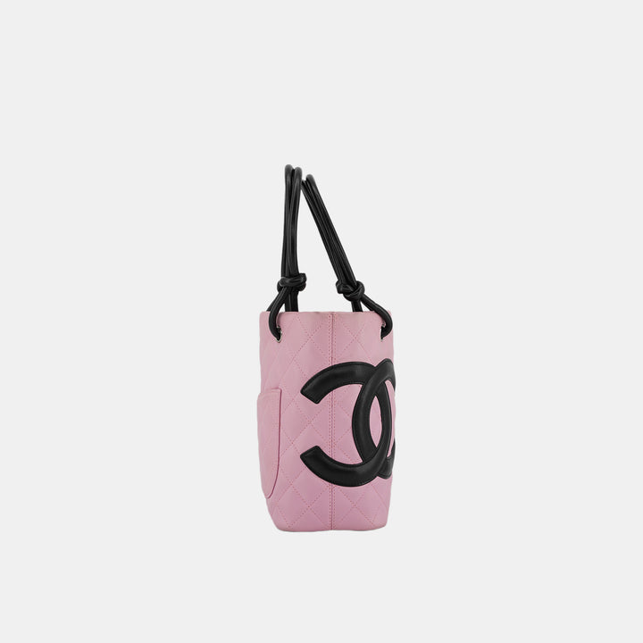 Vintage Chanel Cambon Ligne Tote Bag In Pink And Black CC Logo Small Size