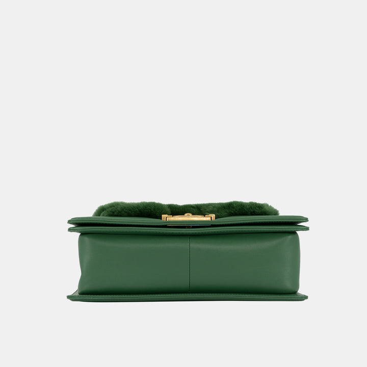 Chanel Rabbit Fur & Calfskin Boy Bag In Green