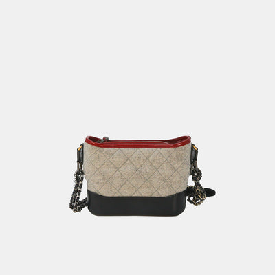 Chanel Grey Gabrielle Logo Cotton & Leather Hobo Bag In Small Size