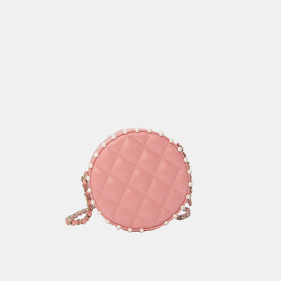 Chanel Fuchsia Quilted Lambskin and Imitation Pearl Round Chain Clutch Gold Hardware