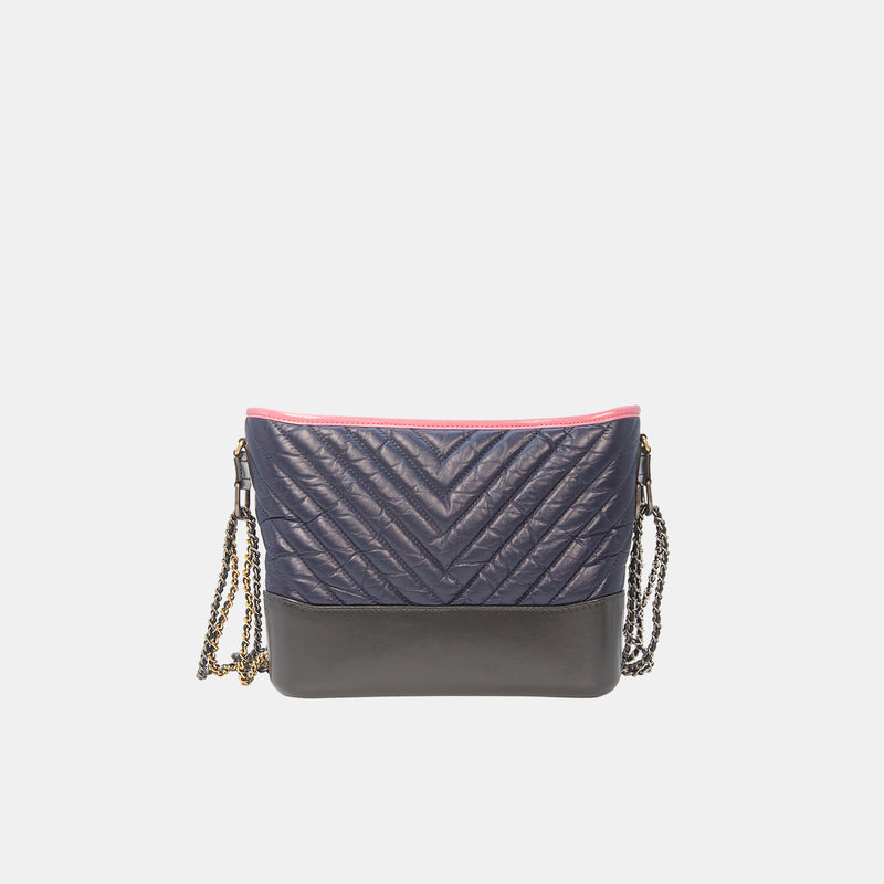 Chanel Gabrielle Hobo Chevron Aged Calfskin Medium Blue Pink
