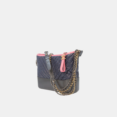 Chanel Gabrielle Hobo Chevron Aged Calfskin Medium Blue Pink