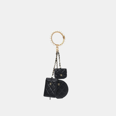 Chanel *Rare* CC Lambskin Leather Faux Pearl Gold Trio Wristlet Multi Pouches Bags
