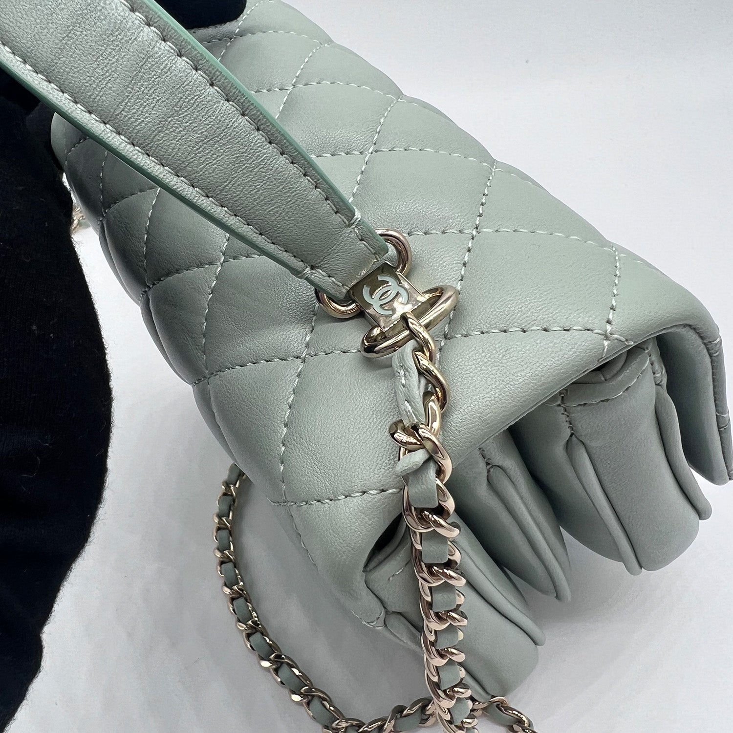 CHANEL Grey Chevron Quilted Lambskin Chain Around Mini Rectangular Flap Bag