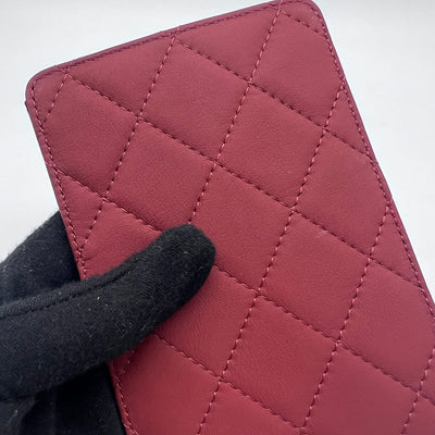 Chanel Red / Dark Red Quilted Card Holder With Matt Red CC Logo