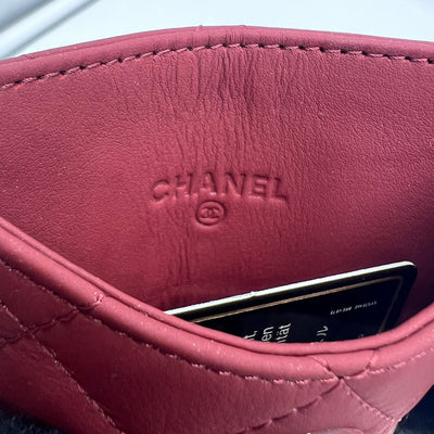 Chanel Red / Dark Red Quilted Card Holder With Matt Red CC Logo