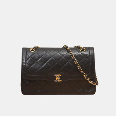 Chanel Black Quilted Lambskin Pairs Limited Edition Diana Flap Bag