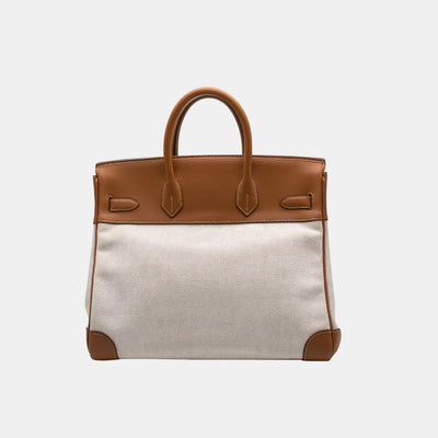 Hermès *Vintage* 1994 HAC32 Birkin Bag Toile and Fauve Barenia with Gold Hardware