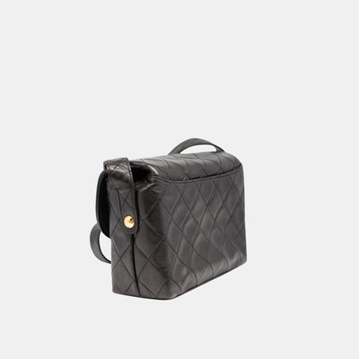 Chanel *Ultra Rare* Vintage Black Lambskin Square Bag In Leather Strap Shoulder Bag GHW
