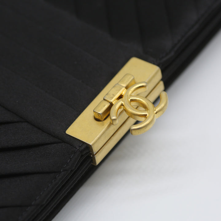 Chanel *Rare* Chevron Satin CC Logo Fold Clasp Evening Clutch