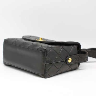 Chanel *Ultra Rare* Vintage Black Lambskin Square Bag In Leather Strap Shoulder Bag GHW