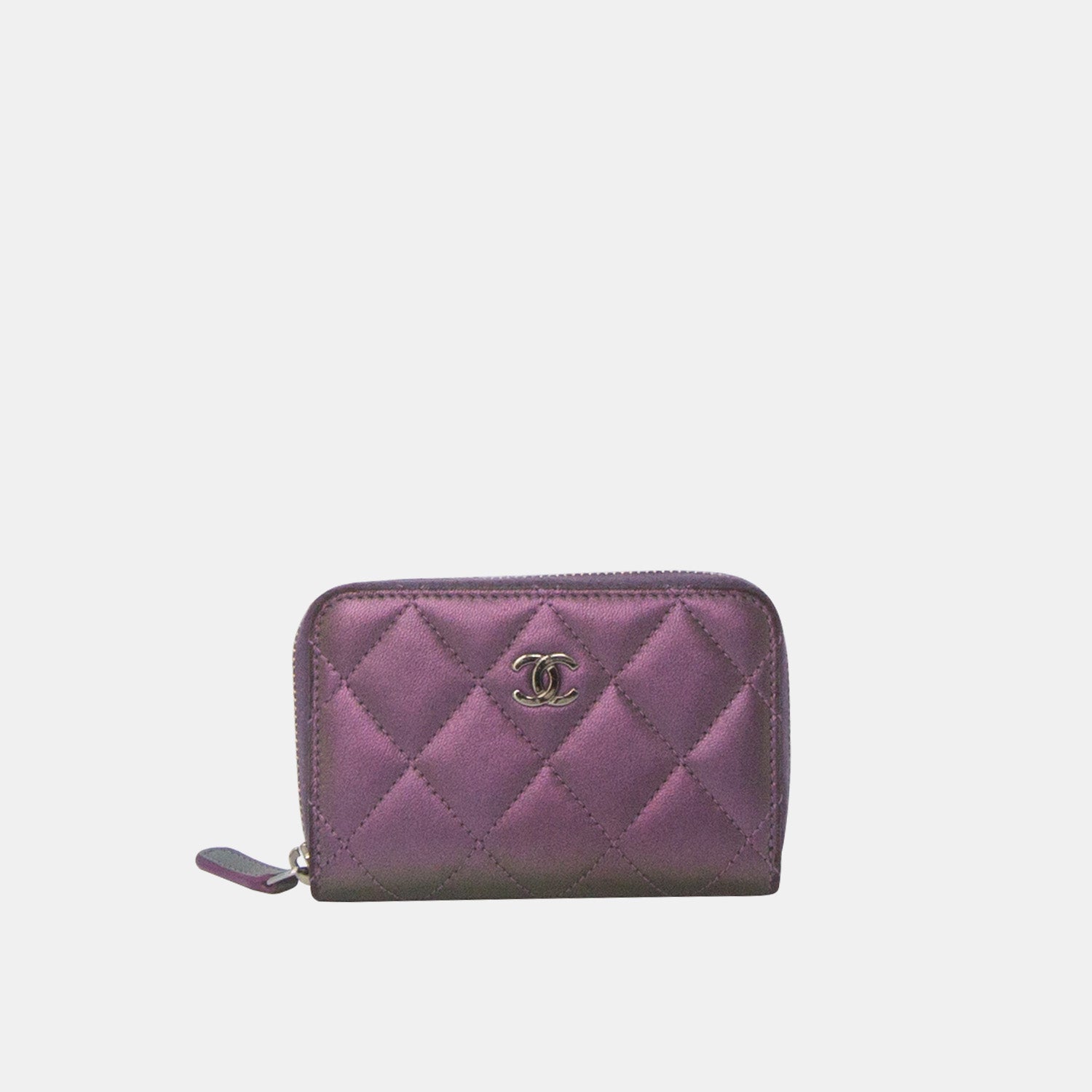 Chanel Metallic Purple Lambskin Zip Around Coin Purse Wallet