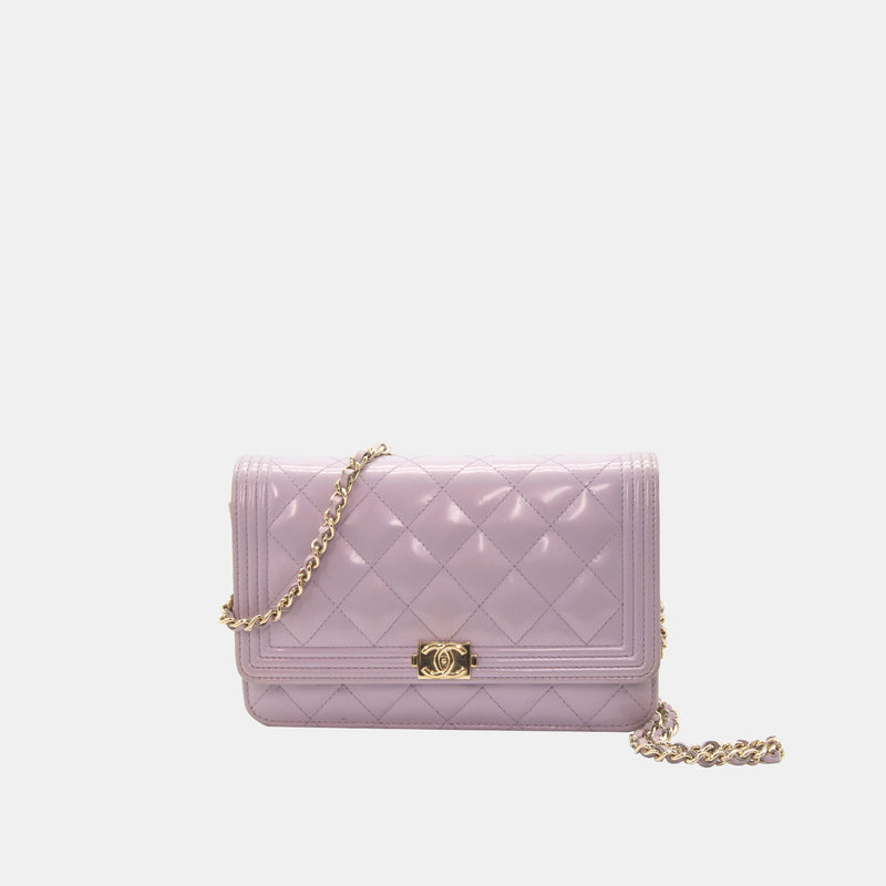 Chanel Boy Flap Wallet Quilted Diamond Long Light Pink in Patent