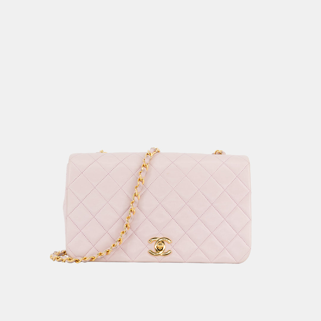 Chanel 1991-1994 *Rare* Lambskin Classic Full Flap Bag in Light Pink and Gold Hardware