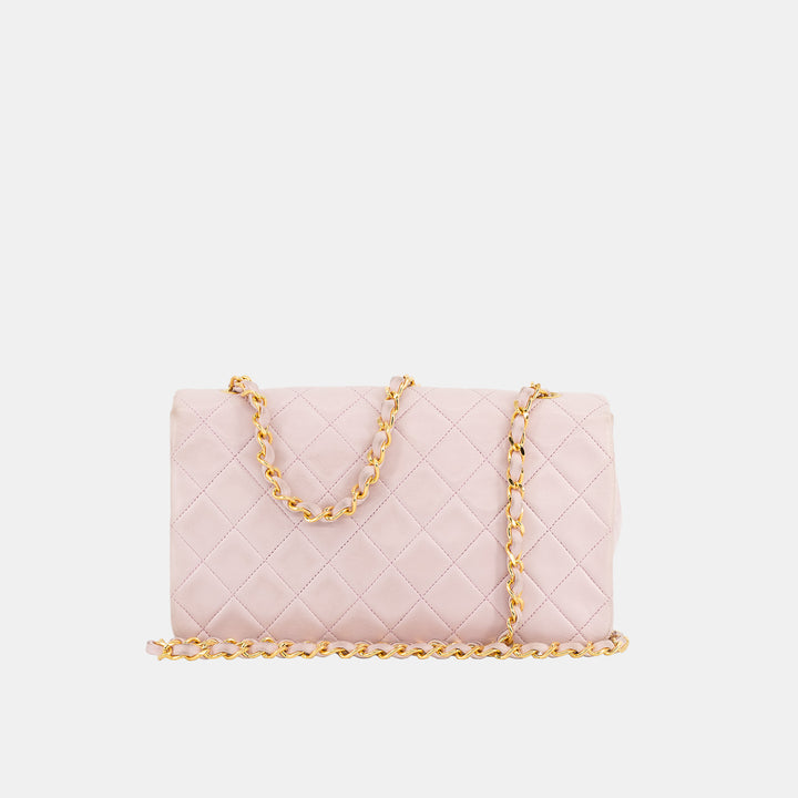 Chanel 1991-1994 *Rare* Lambskin Classic Full Flap Bag in Light Pink and Gold Hardware