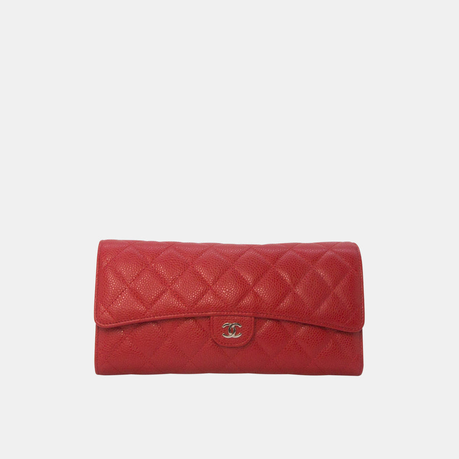 Chanel 2013-2014 Caviar Quilted Travel Wallet in Red with Coin Pouch and Card Holder