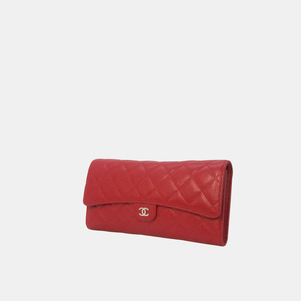 Chanel 2013-2014 Caviar Quilted Travel Wallet in Red with Coin Pouch and Card Holder