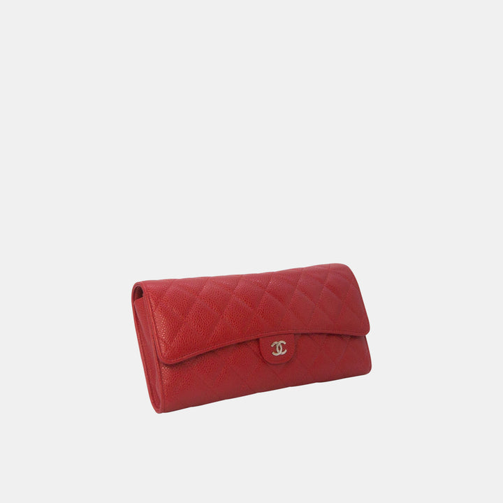 Chanel 2013-2014 Caviar Quilted Travel Wallet in Red with Coin Pouch and Card Holder