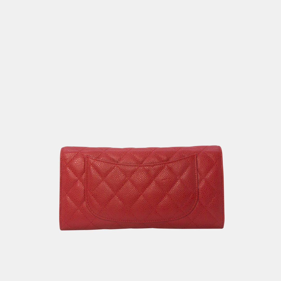 Chanel 2013-2014 Caviar Quilted Travel Wallet in Red with Coin Pouch and Card Holder